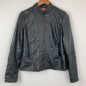 USA Leather size Large Women’s Black Faux Vegan Leather Full Zip Jacket